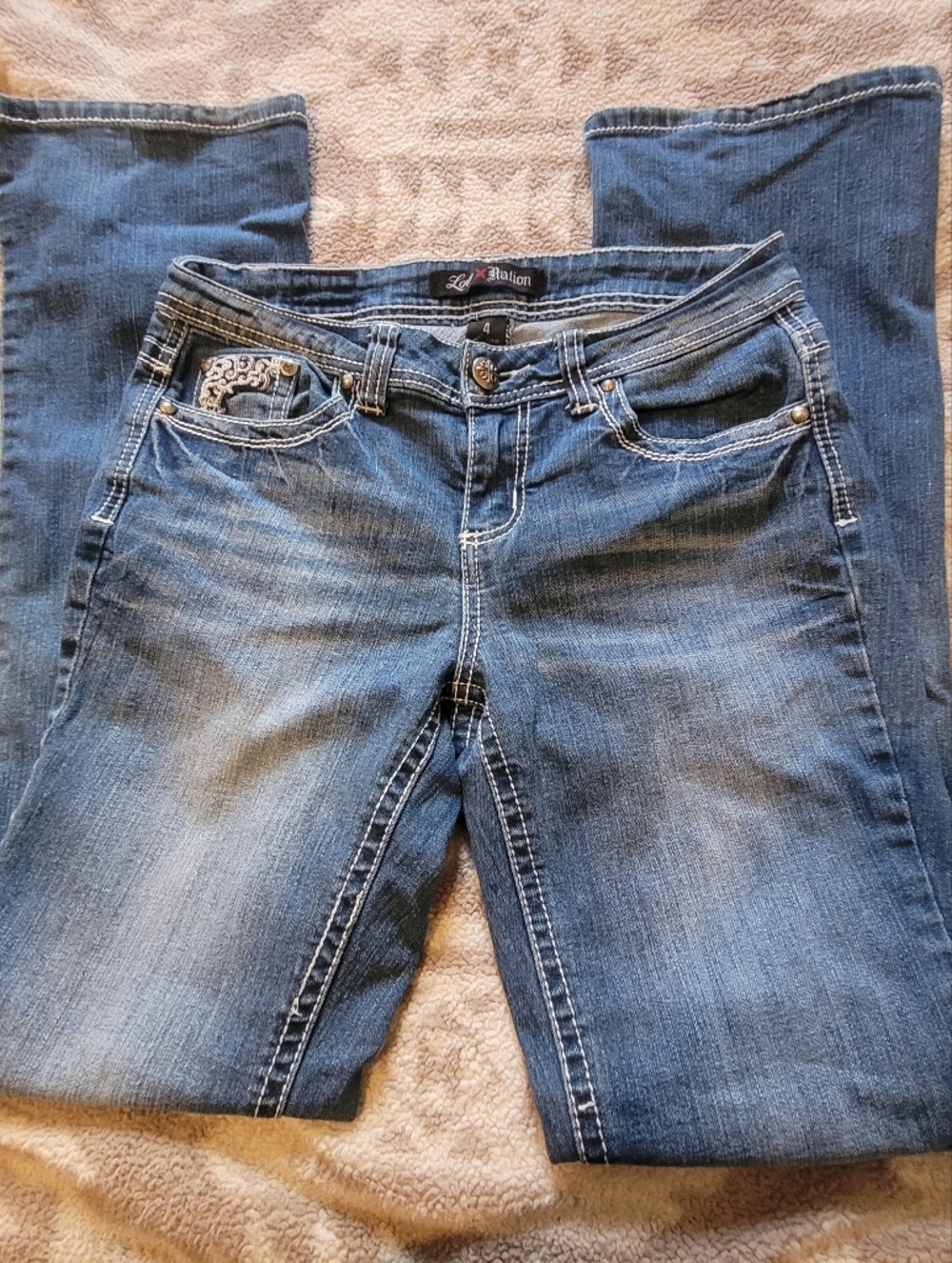 Love Nation Women's Medium Blue Bootcut Jeans with Contrast Stitching